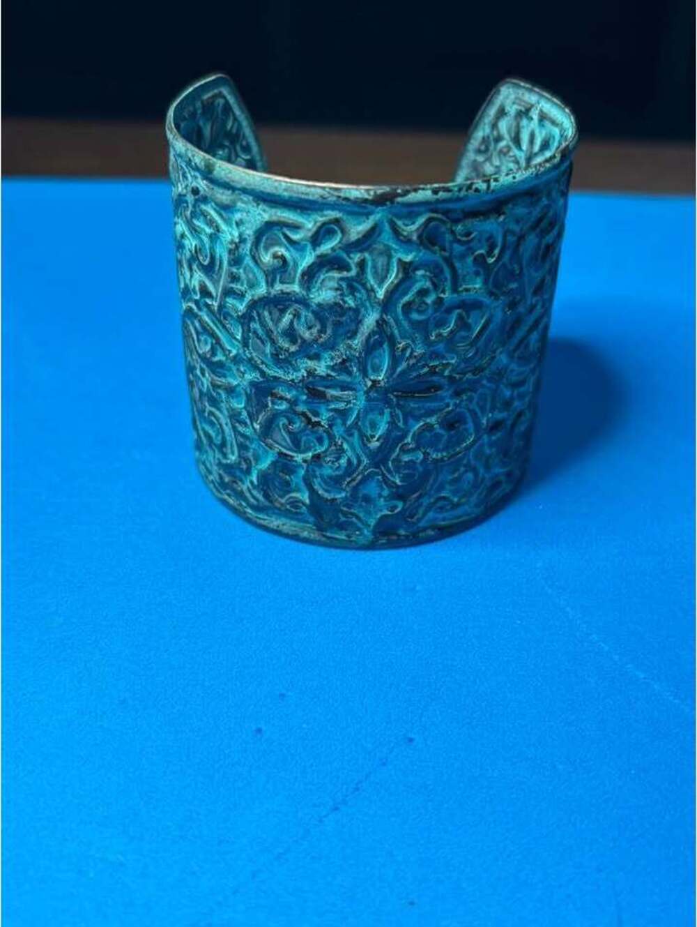 Vintage Verdigris Patina Copper Filigree Cuff Bracelet